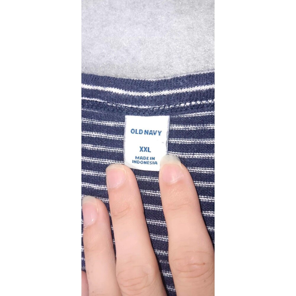 Old Navy Linen Blend Maxi Tshirt Dress XXL Navy Blue Stripes Coastal Nautical - Picture 2 of 11